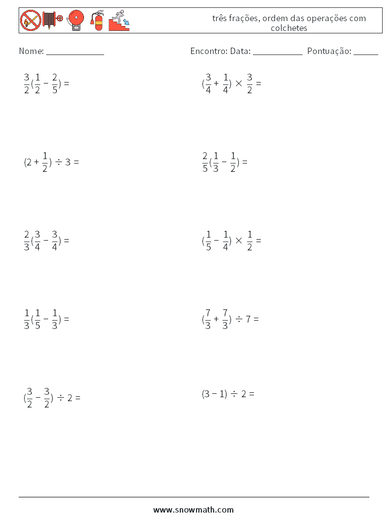 (10) três frações, ordem das operações com colchetes planilhas matemáticas 9