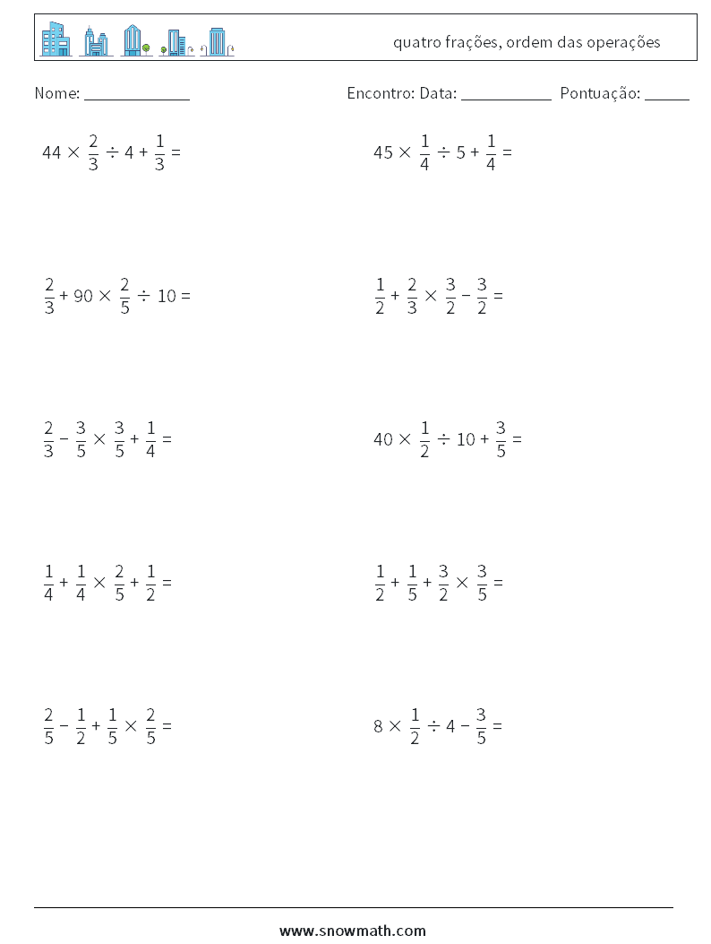 (10) quatro frações, ordem das operações planilhas matemáticas 1