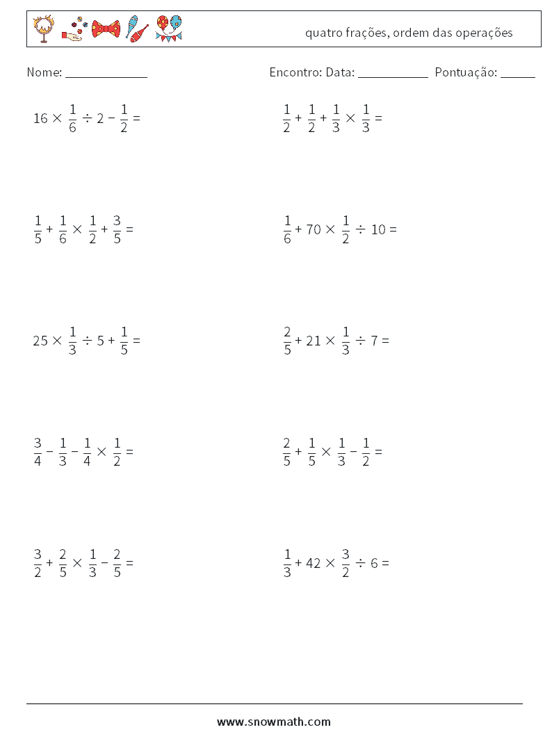 (10) quatro frações, ordem das operações planilhas matemáticas 17