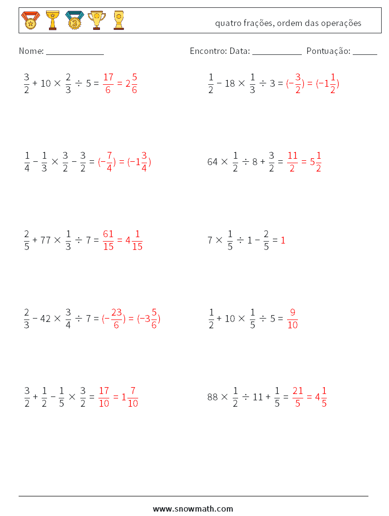 (10) quatro frações, ordem das operações planilhas matemáticas 2 Pergunta, Resposta