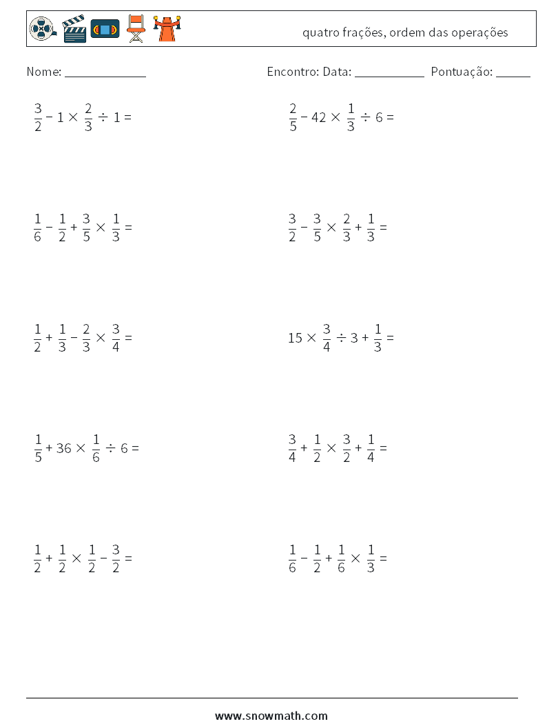 (10) quatro frações, ordem das operações planilhas matemáticas 7