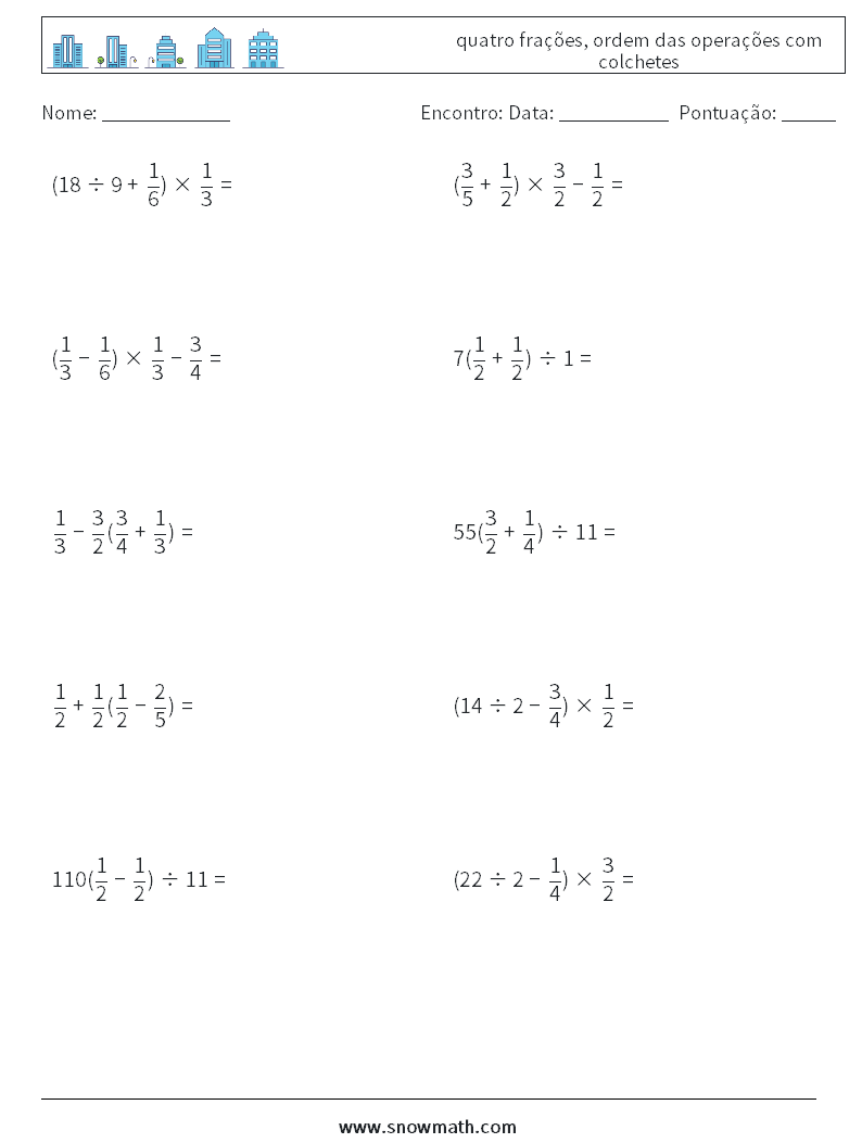 (10) quatro frações, ordem das operações com colchetes planilhas matemáticas 11