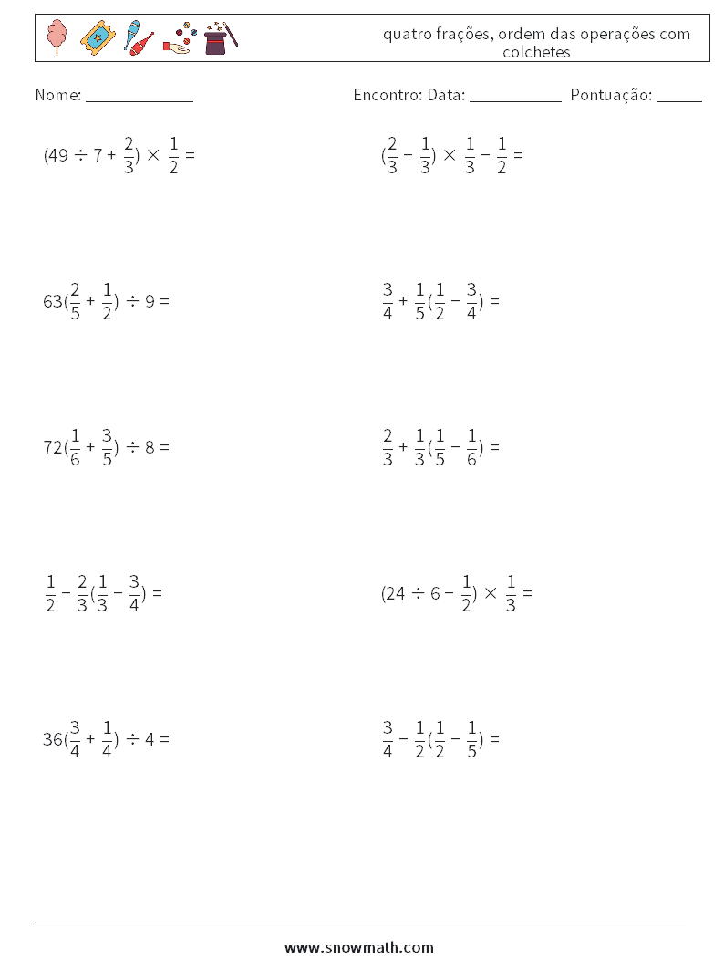 (10) quatro frações, ordem das operações com colchetes planilhas matemáticas 17