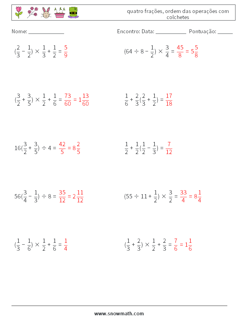 (10) quatro frações, ordem das operações com colchetes planilhas matemáticas 1 Pergunta, Resposta