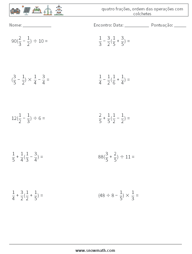 (10) quatro frações, ordem das operações com colchetes planilhas matemáticas 2