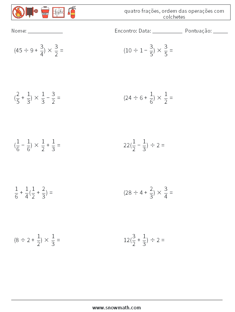 (10) quatro frações, ordem das operações com colchetes planilhas matemáticas 3