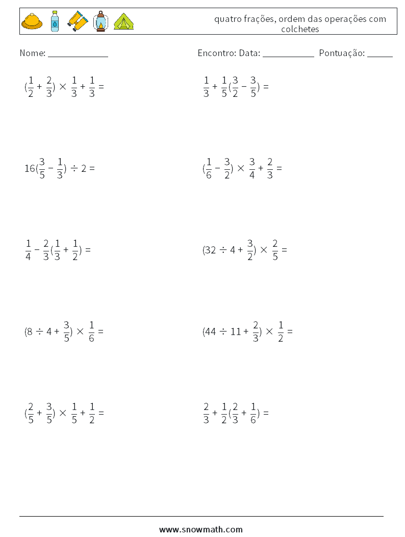 (10) quatro frações, ordem das operações com colchetes planilhas matemáticas 5