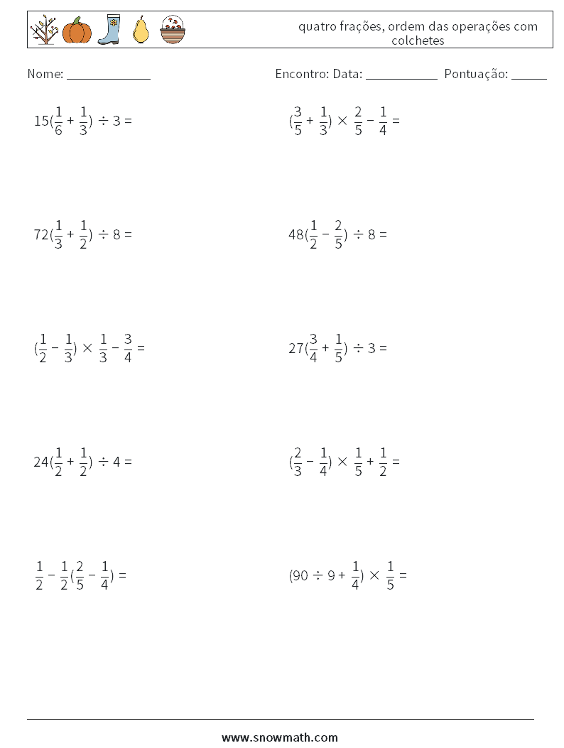 (10) quatro frações, ordem das operações com colchetes planilhas matemáticas 6