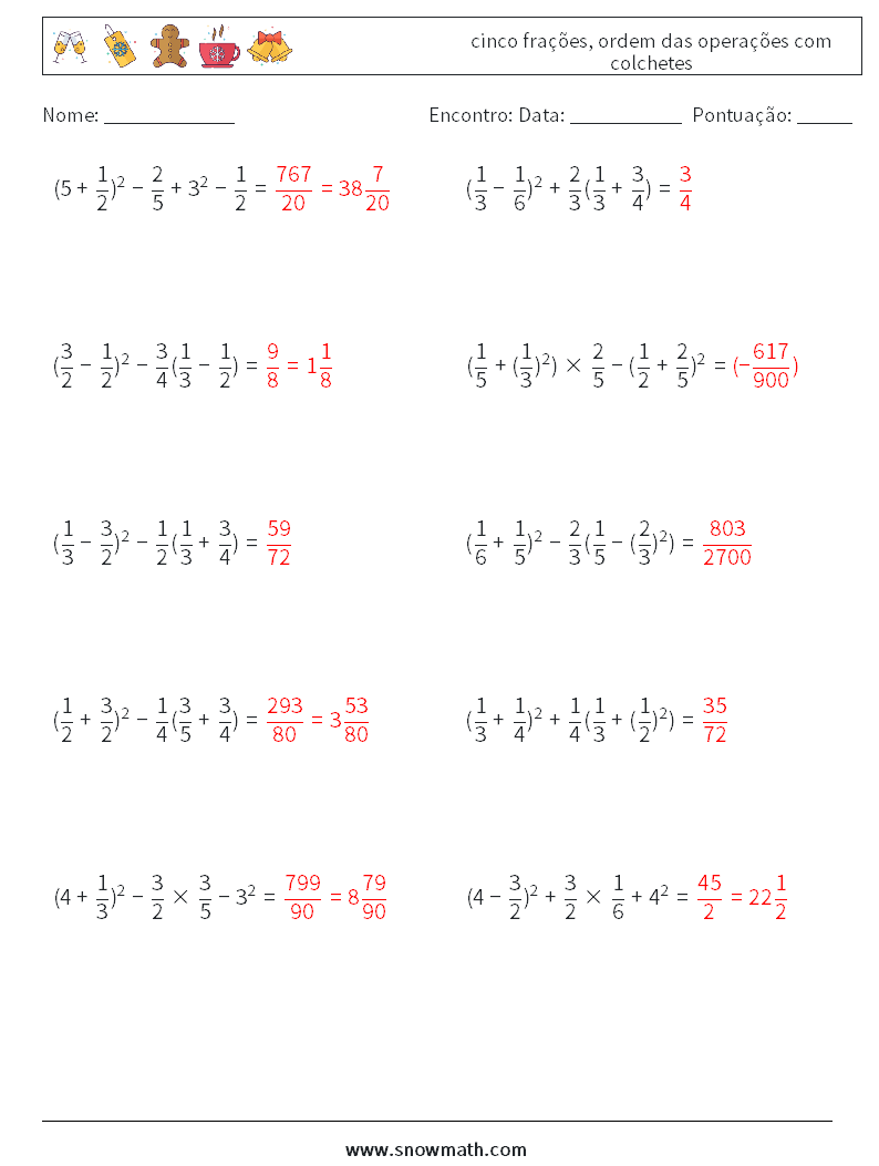 (10) cinco frações, ordem das operações com colchetes planilhas matemáticas 1 Pergunta, Resposta