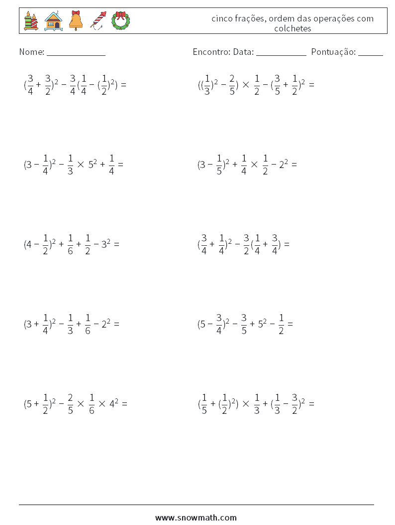 (10) cinco frações, ordem das operações com colchetes planilhas matemáticas 6