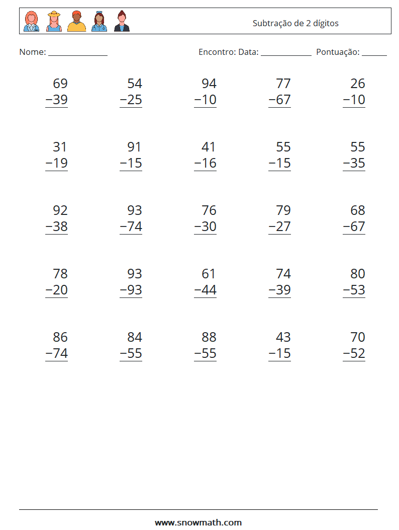 (25) Subtração de 2 dígitos planilhas matemáticas 4