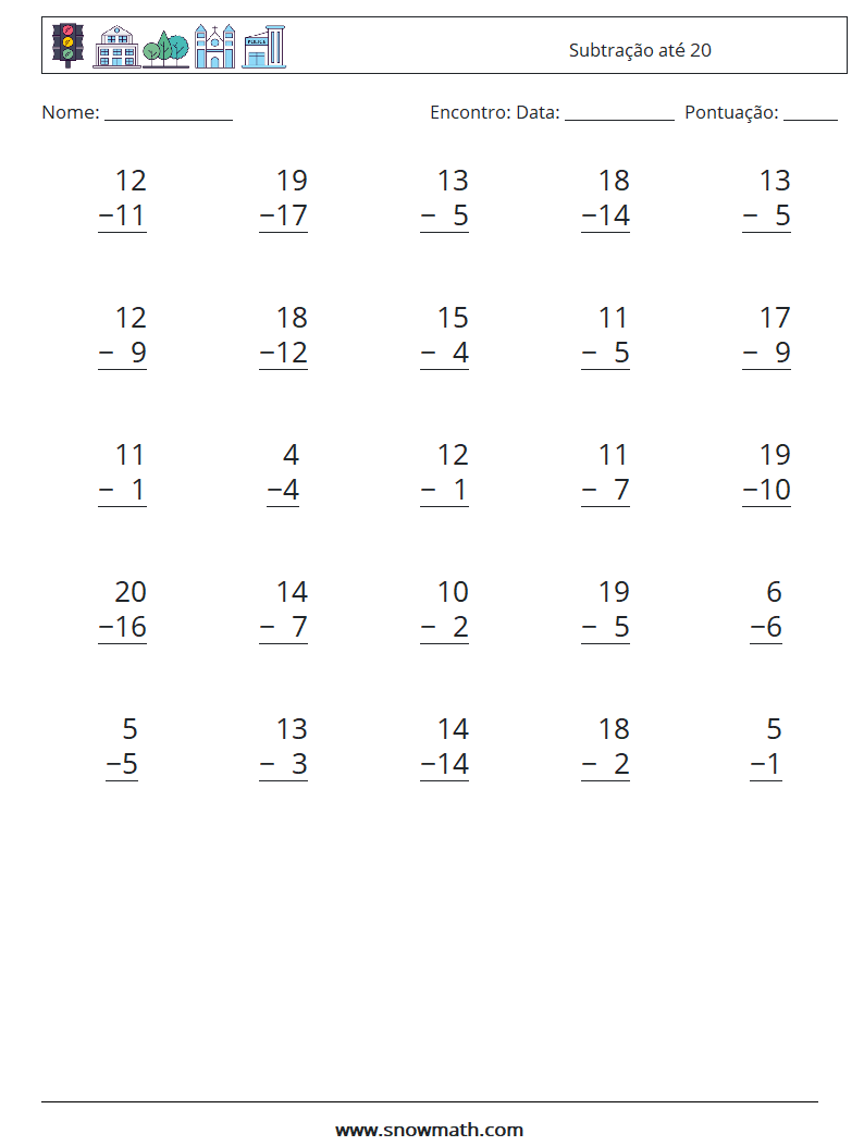 (25) Subtração até 20 planilhas matemáticas 11