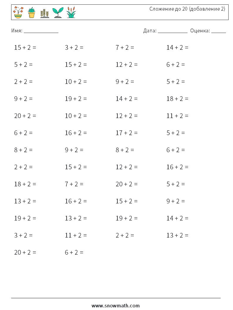 (50) Сложение до 20 (добавление 2)