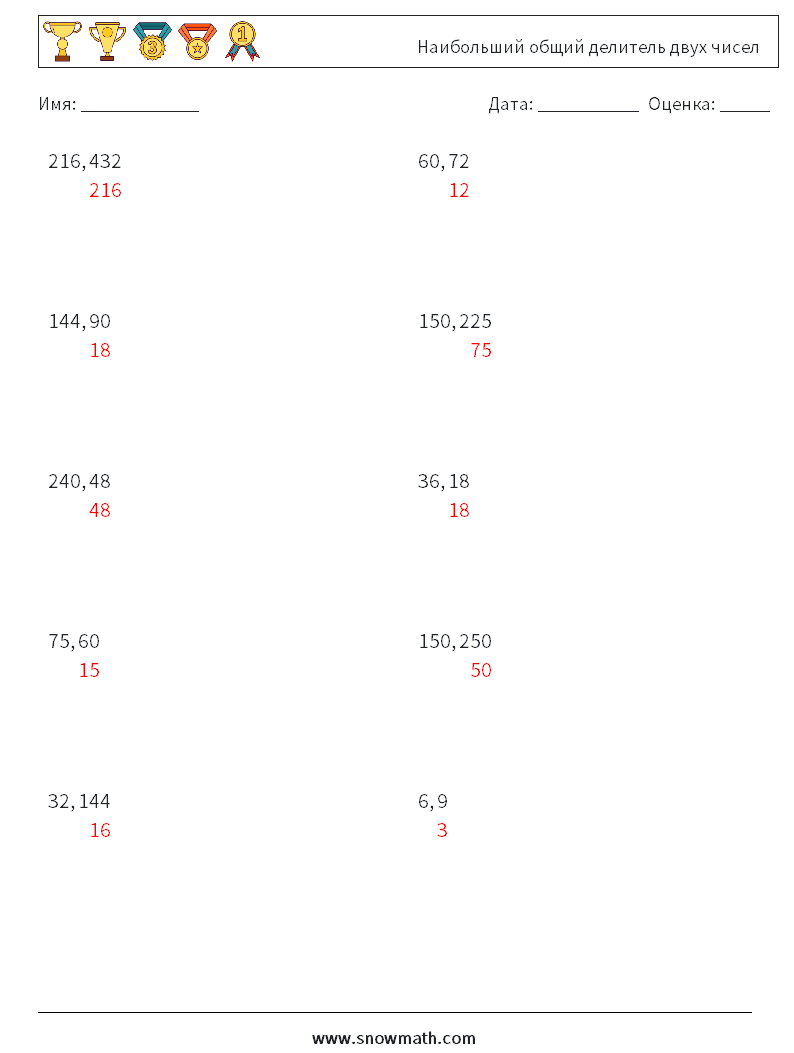 Наибольший общий делитель двух чисел Рабочие листы по математике 2 Вопрос, ответ