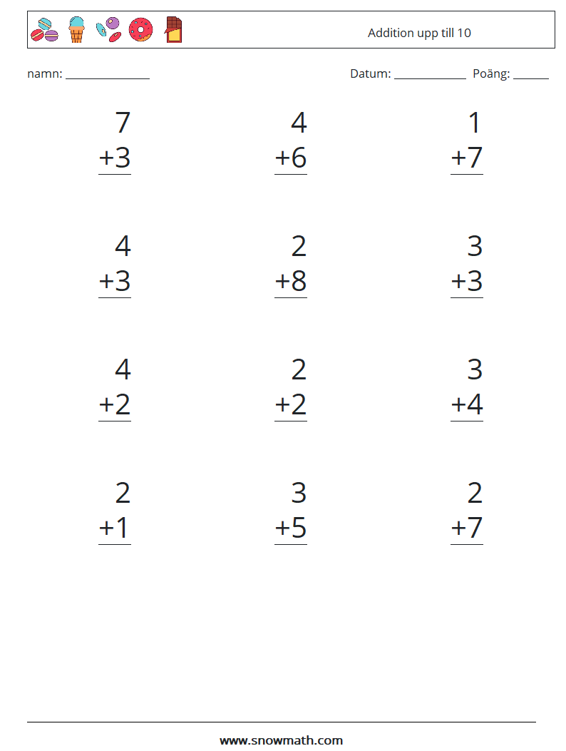 (12) Addition upp till 10 Matematiska arbetsblad 1