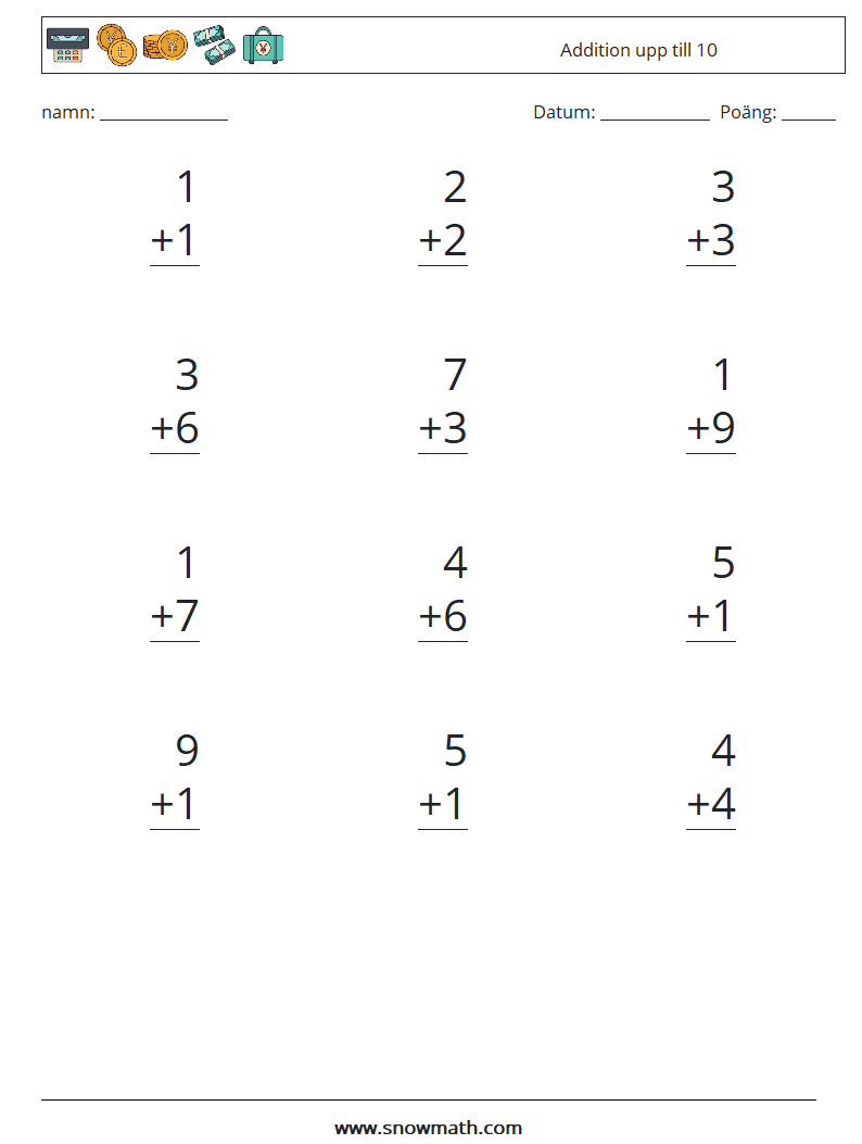 (12) Addition upp till 10 Matematiska arbetsblad 4