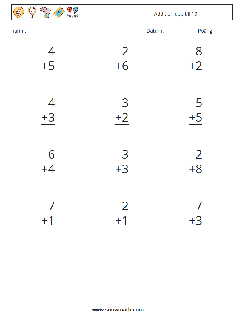 (12) Addition upp till 10 Matematiska arbetsblad 5