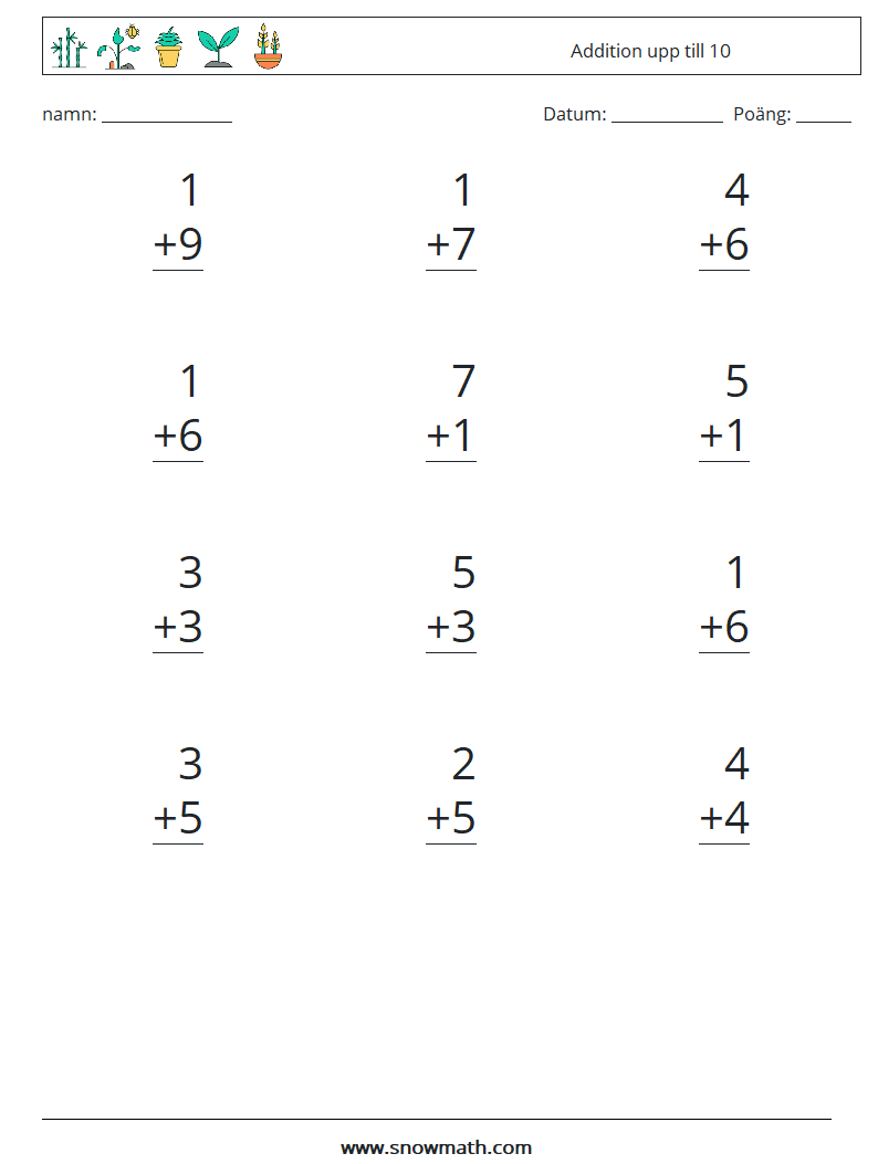 (12) Addition upp till 10 Matematiska arbetsblad 6