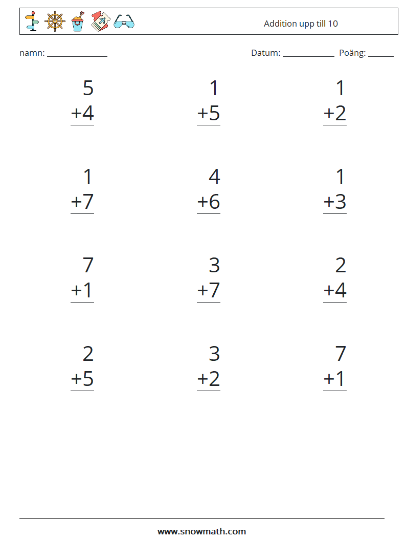 (12) Addition upp till 10 Matematiska arbetsblad 7