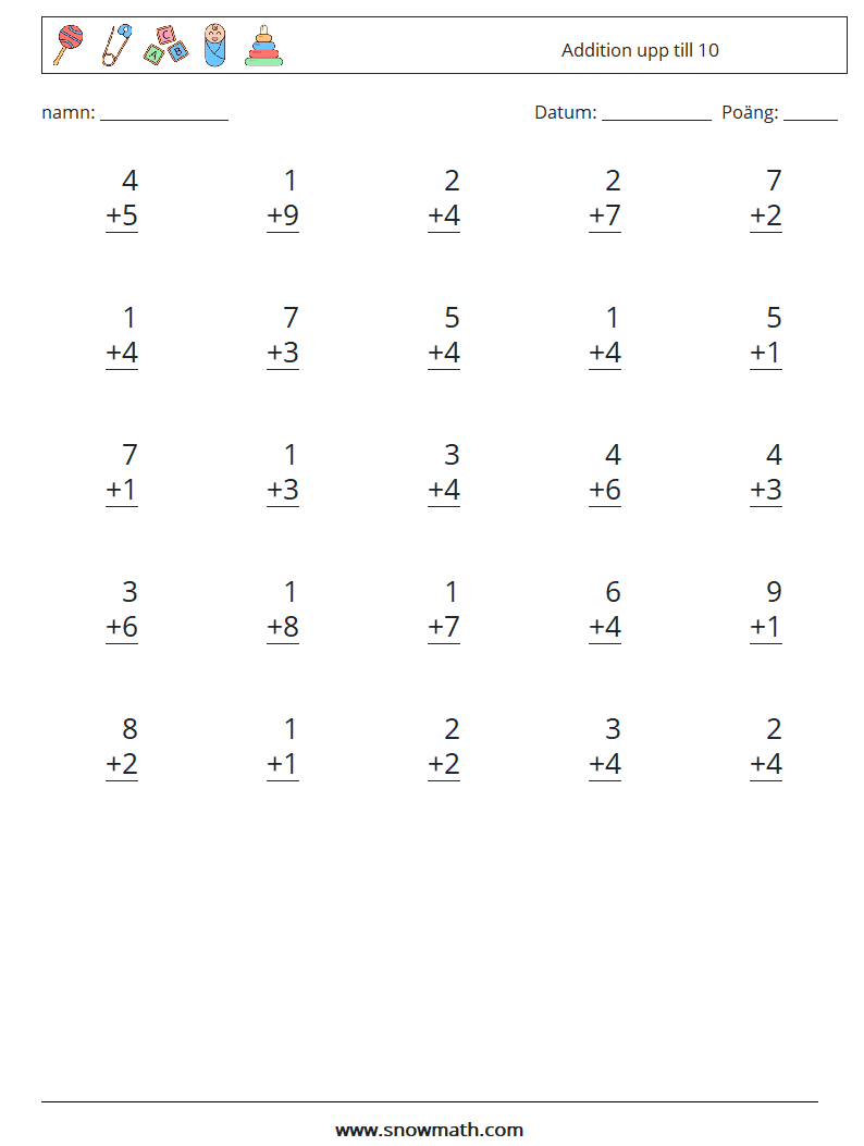 (25) Addition upp till 10 Matematiska arbetsblad 6