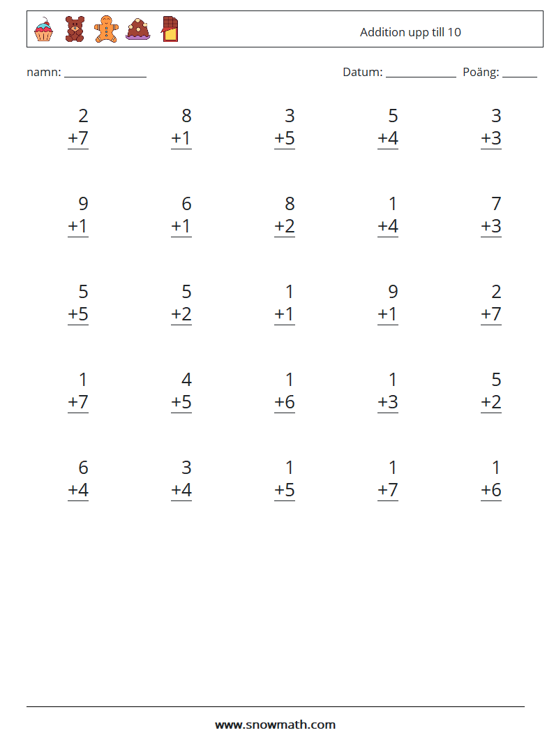 (25) Addition upp till 10 Matematiska arbetsblad 9