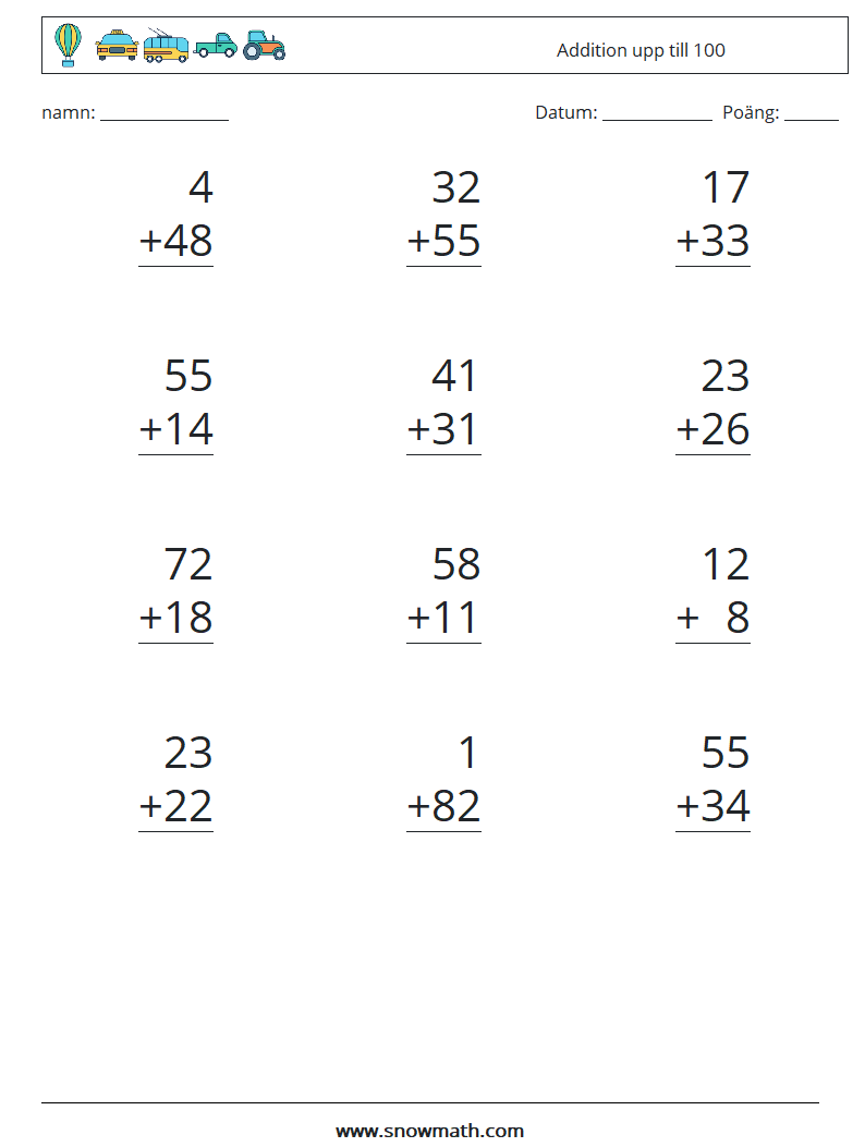 (12) Addition upp till 100 Matematiska arbetsblad 10