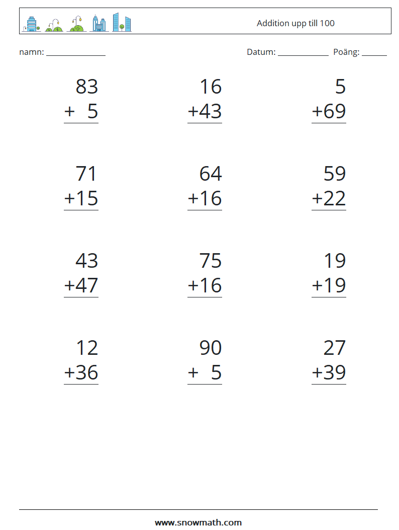 (12) Addition upp till 100 Matematiska arbetsblad 3