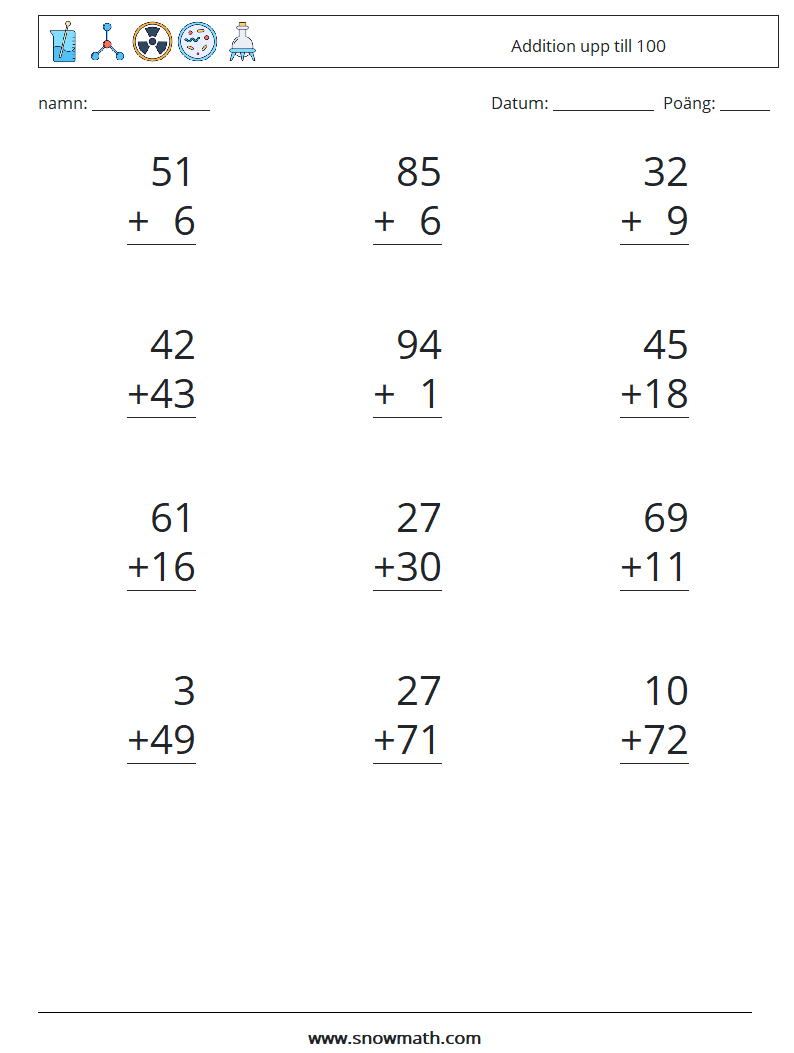 (12) Addition upp till 100 Matematiska arbetsblad 7