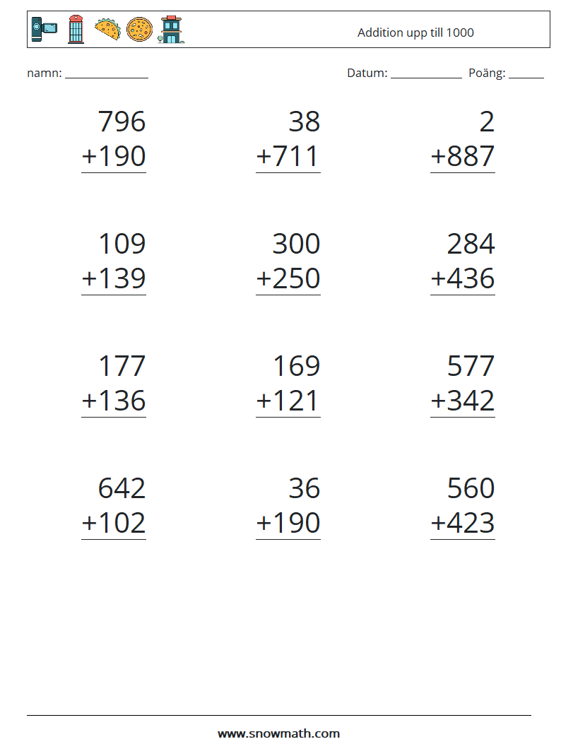 (12) Addition upp till 1000 Matematiska arbetsblad 1