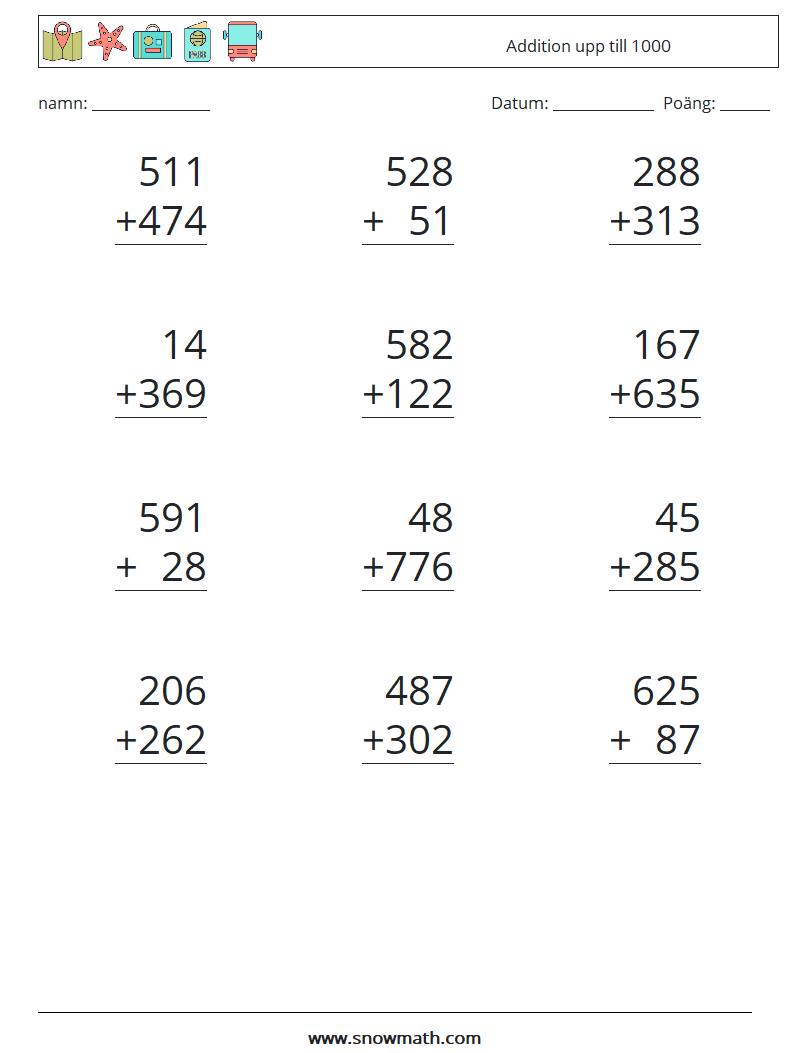 (12) Addition upp till 1000 Matematiska arbetsblad 11