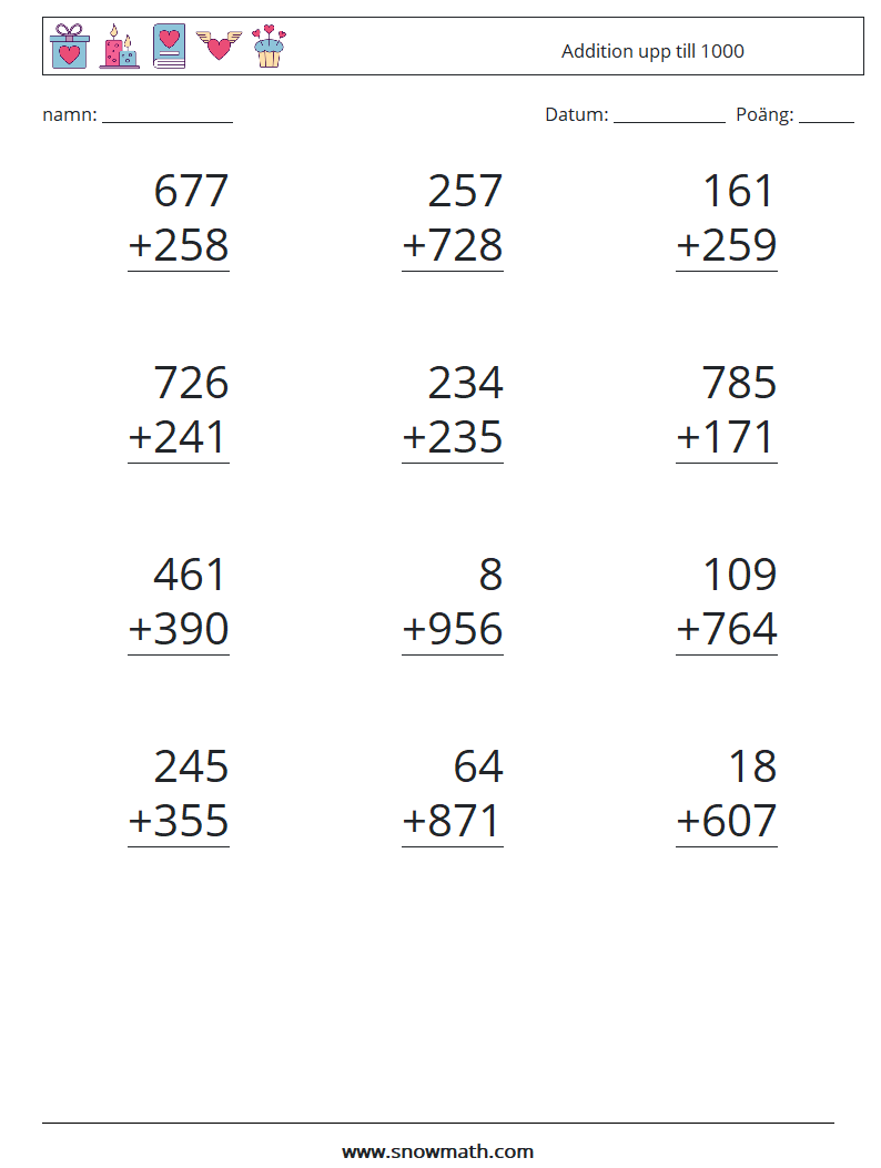 (12) Addition upp till 1000 Matematiska arbetsblad 14