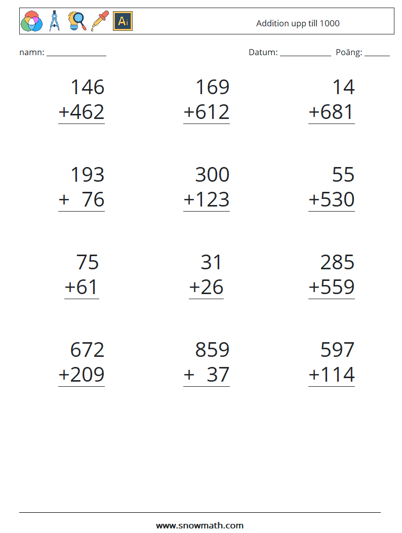 (12) Addition upp till 1000 Matematiska arbetsblad 15