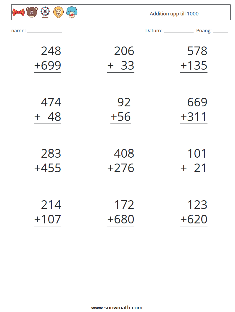 (12) Addition upp till 1000 Matematiska arbetsblad 17