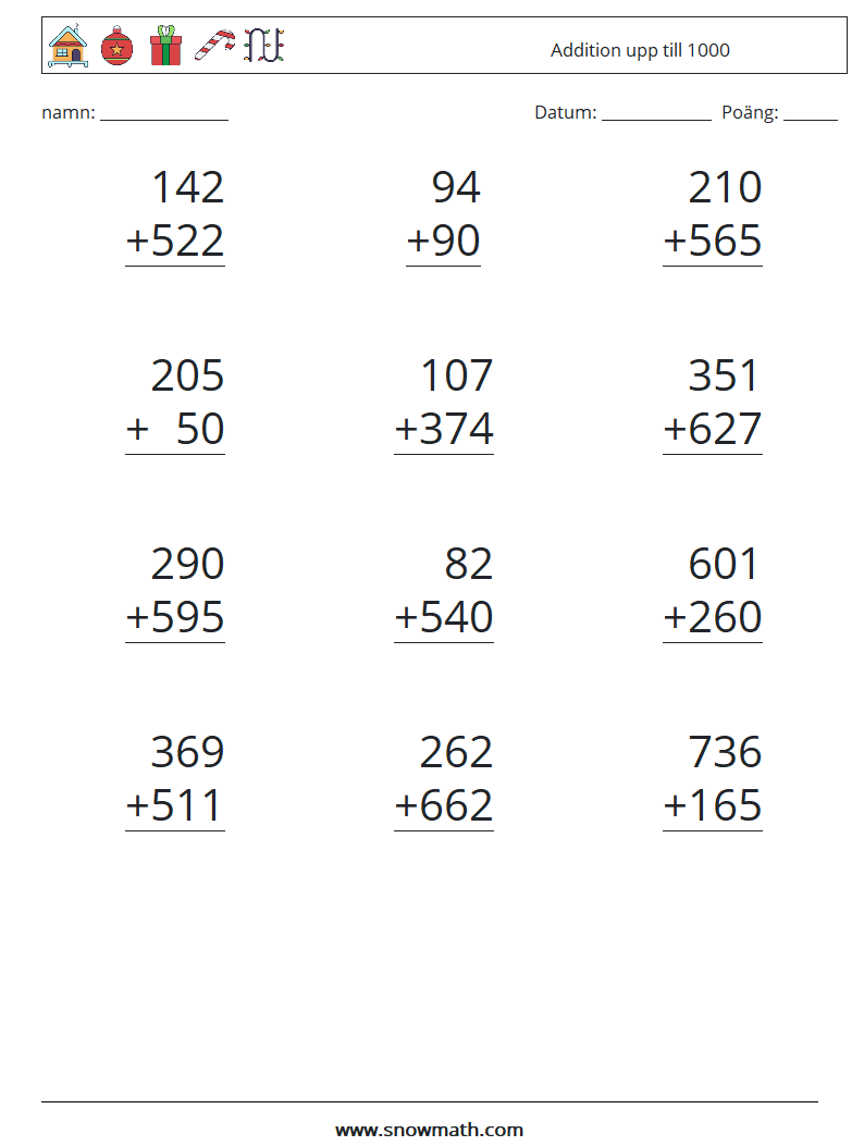 (12) Addition upp till 1000 Matematiska arbetsblad 8