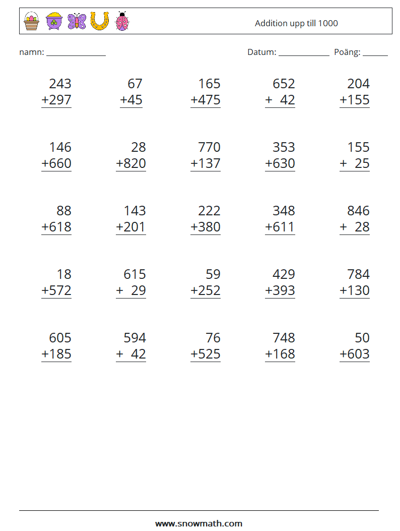 (25) Addition upp till 1000 Matematiska arbetsblad 13