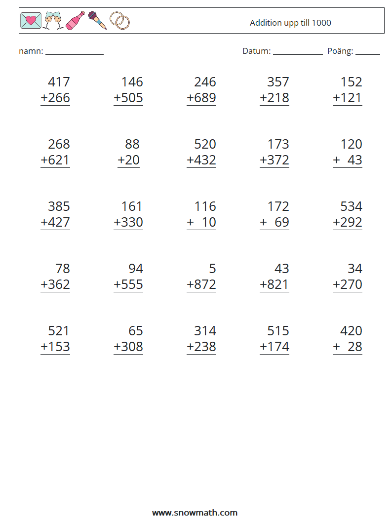 (25) Addition upp till 1000 Matematiska arbetsblad 16