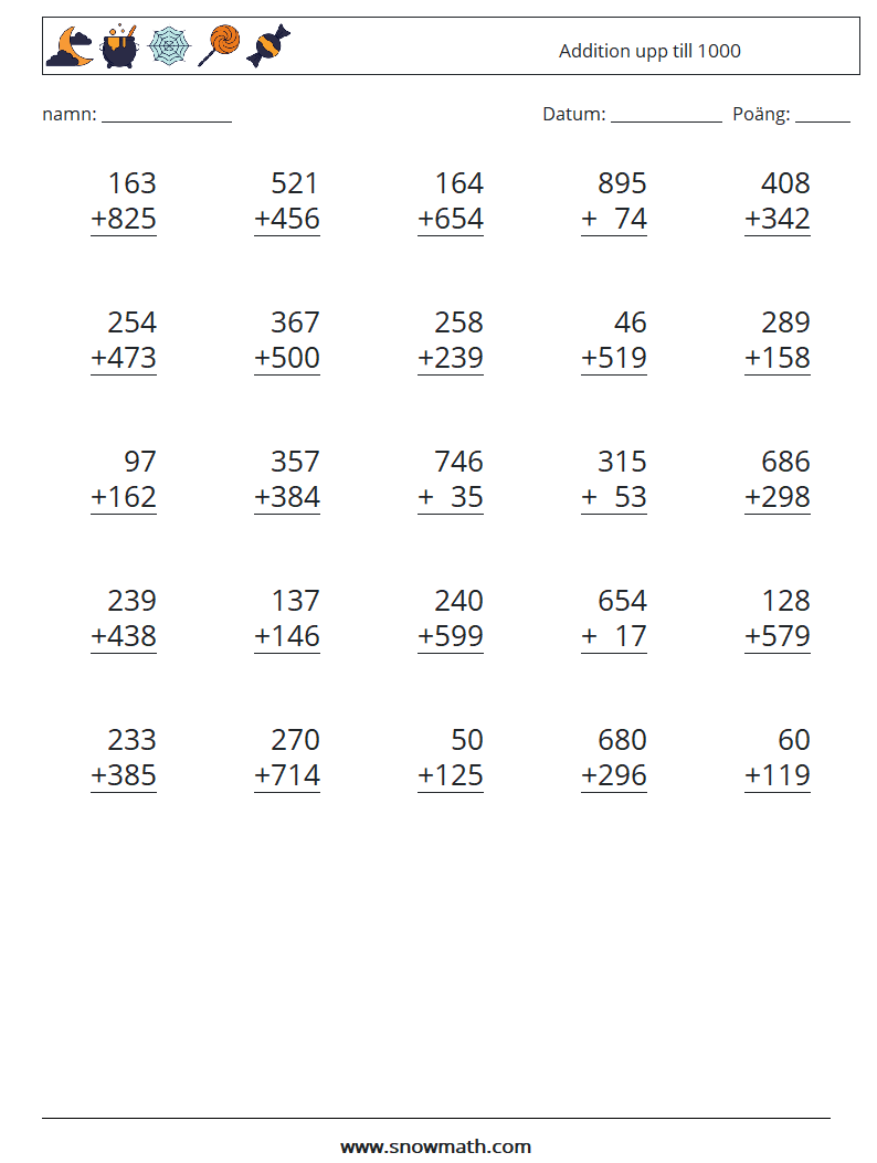 (25) Addition upp till 1000 Matematiska arbetsblad 18