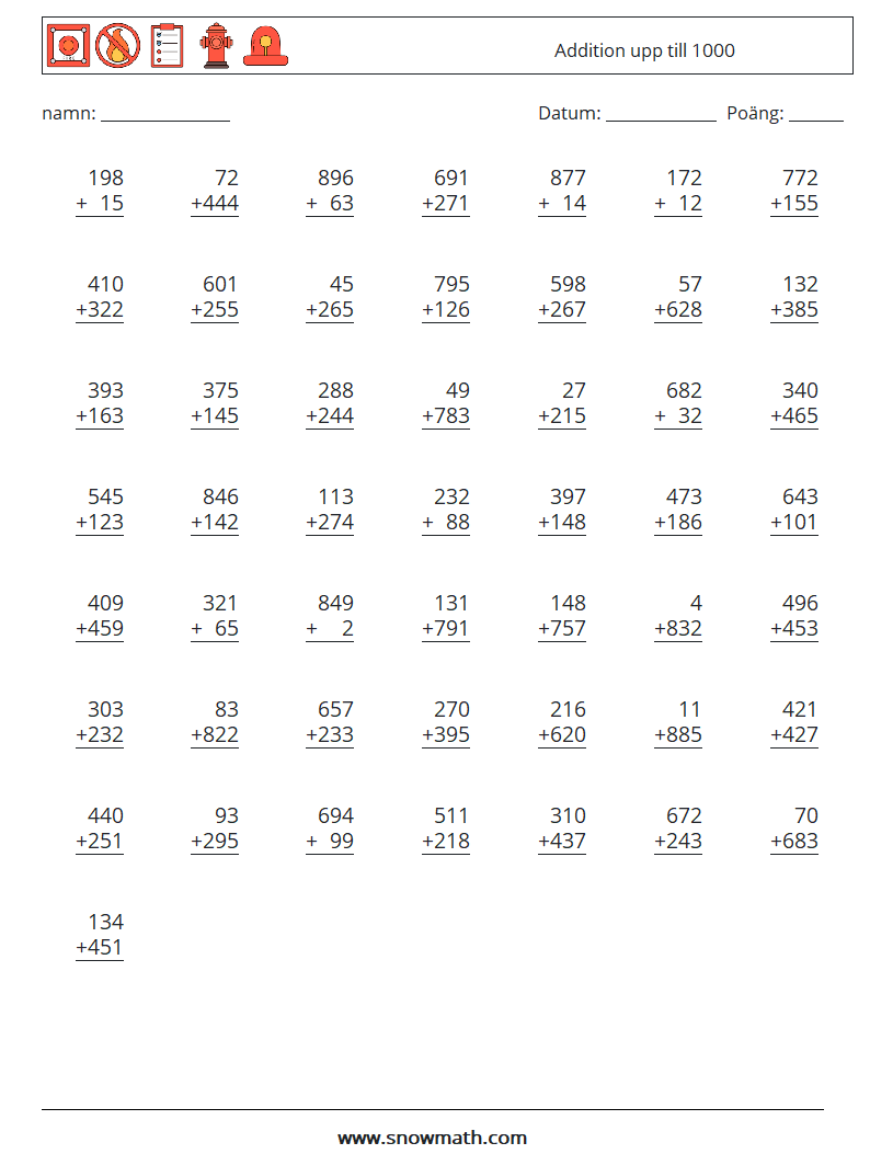 (50) Addition upp till 1000 Matematiska arbetsblad 9