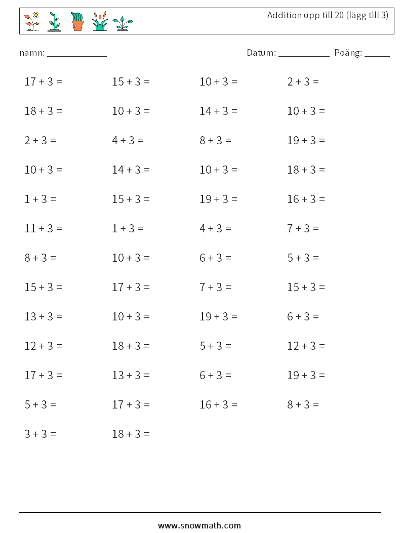 (50) Addition upp till 20 (lägg till 3)