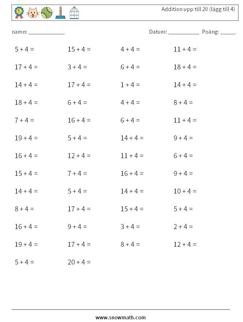 (50) Addition upp till 20 (lägg till 4)