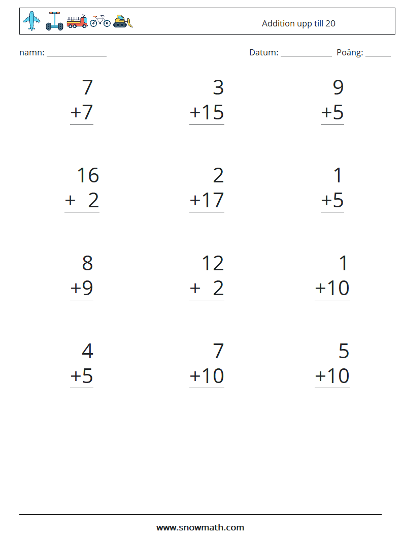 (12) Addition upp till 20 Matematiska arbetsblad 14