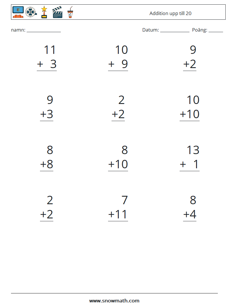 (12) Addition upp till 20 Matematiska arbetsblad 4