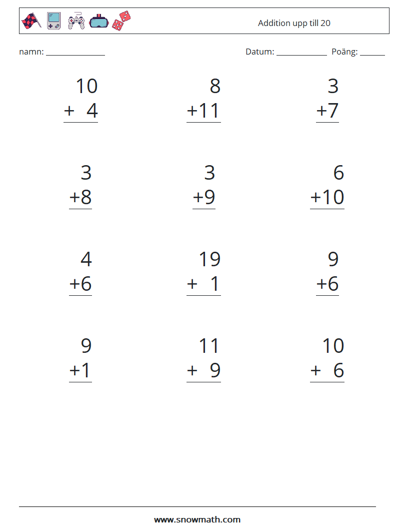 (12) Addition upp till 20 Matematiska arbetsblad 8