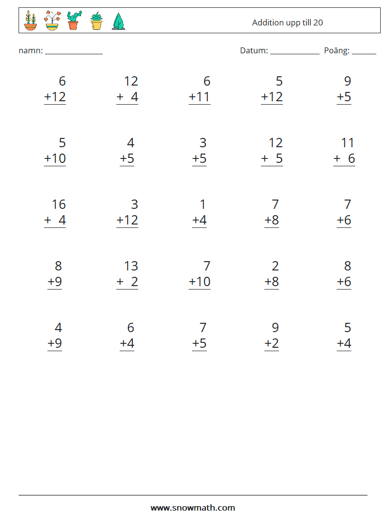 (25) Addition upp till 20 Matematiska arbetsblad 13