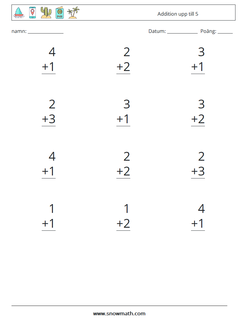 (12) Addition upp till 5 Matematiska arbetsblad 2