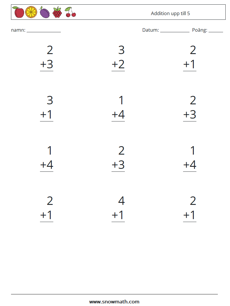 (12) Addition upp till 5 Matematiska arbetsblad 3