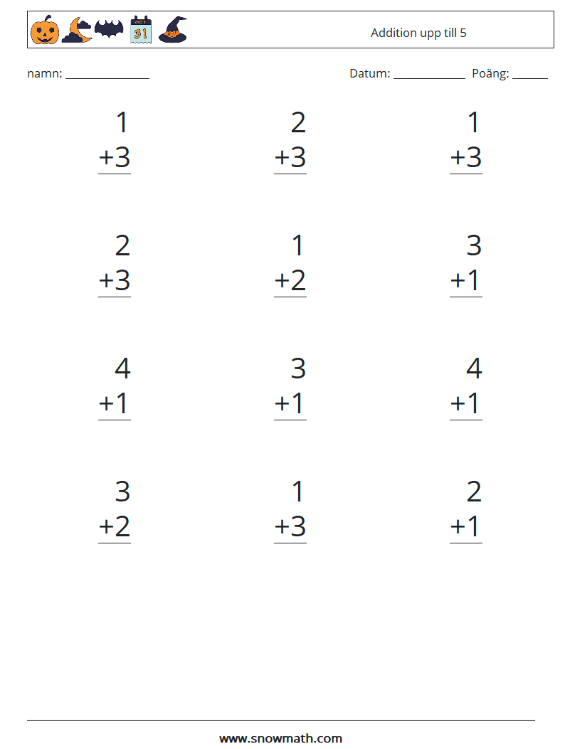 (12) Addition upp till 5 Matematiska arbetsblad 5