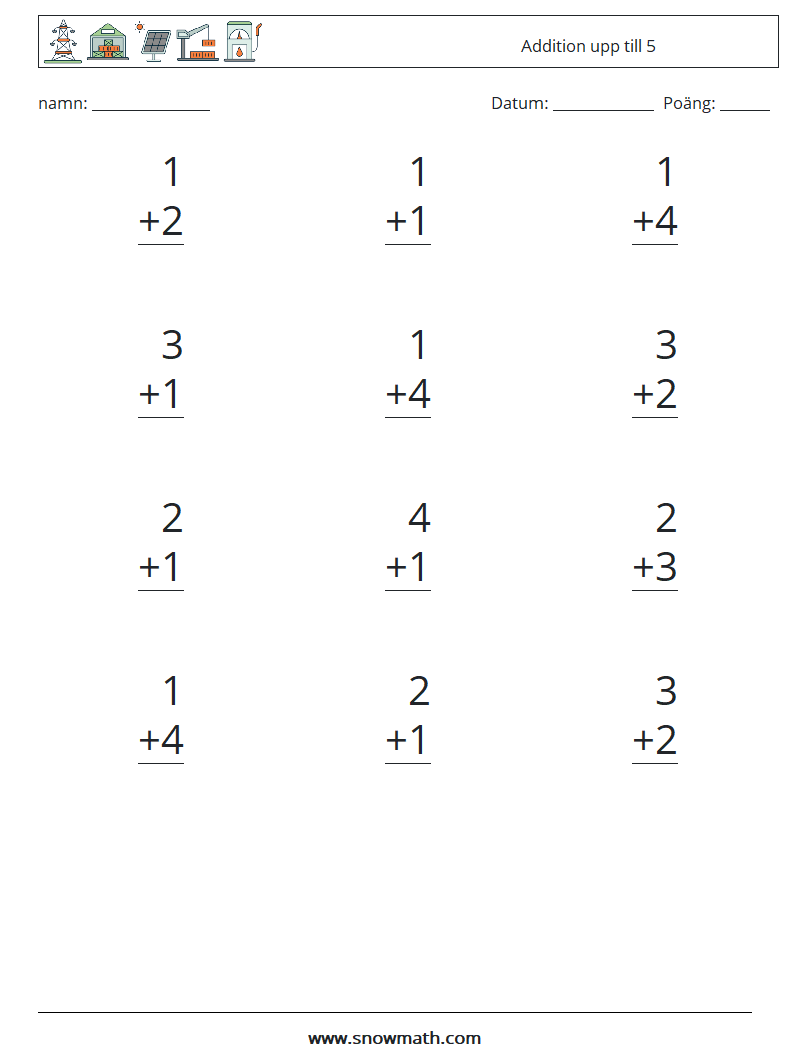 (12) Addition upp till 5 Matematiska arbetsblad 6