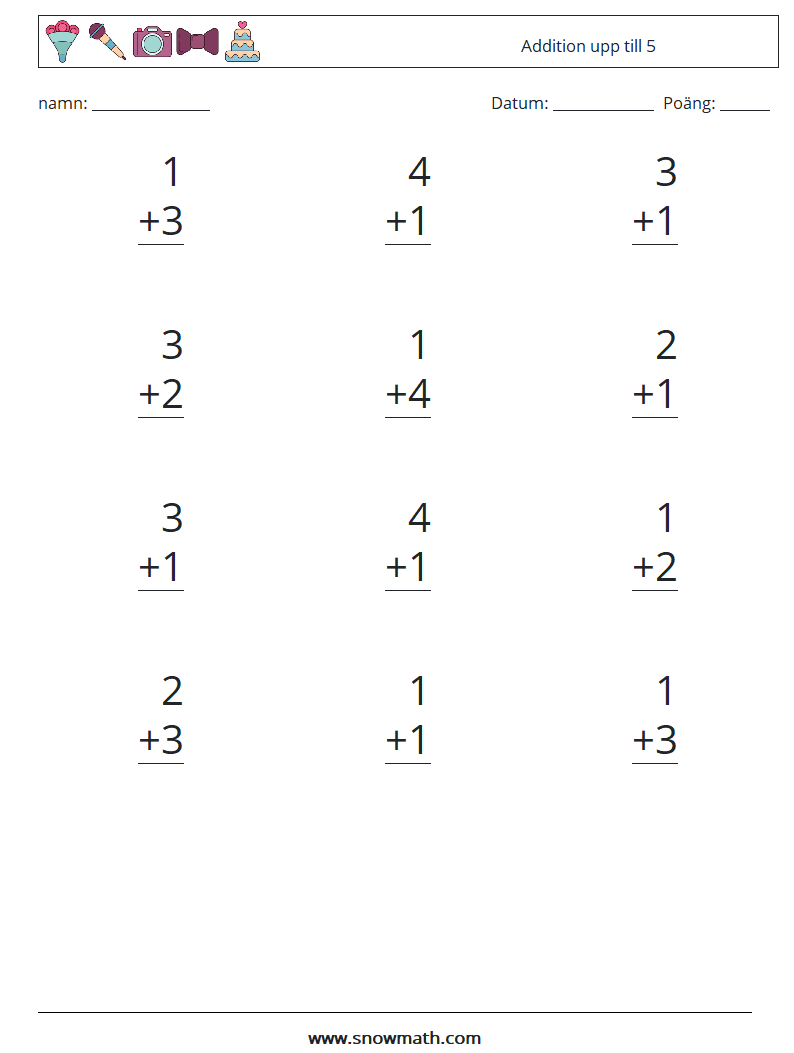 (12) Addition upp till 5 Matematiska arbetsblad 9