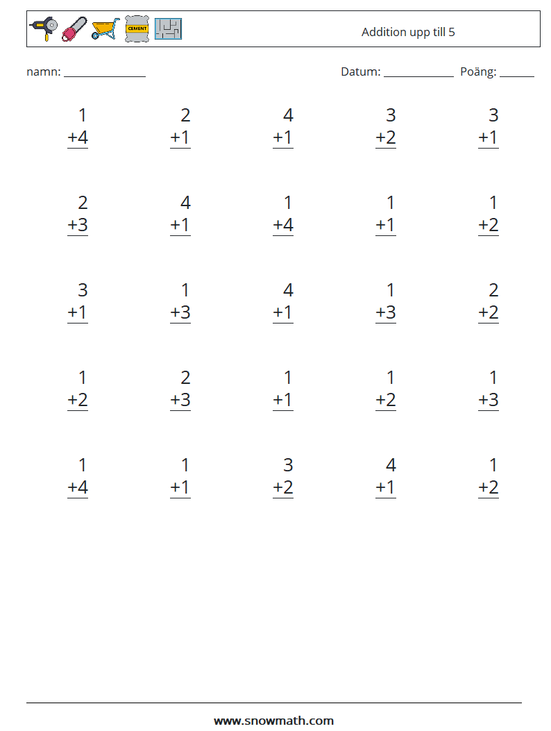 (25) Addition upp till 5 Matematiska arbetsblad 1